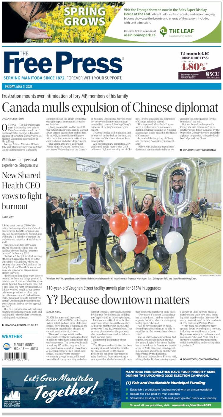 Portada de Winnipeg Free Press (Canada)