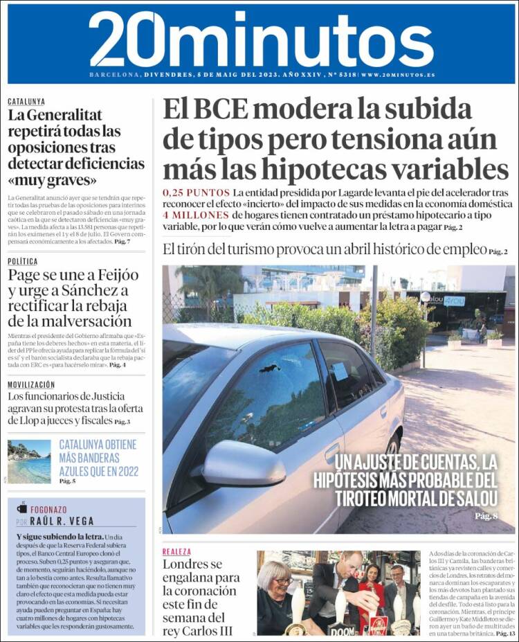 Portada de 20 Minutos - Barcelona (España)