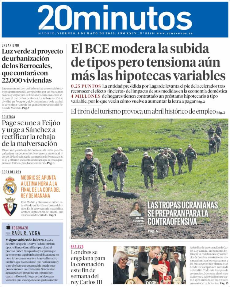 Portada de 20 Minutos - Madrid (España)