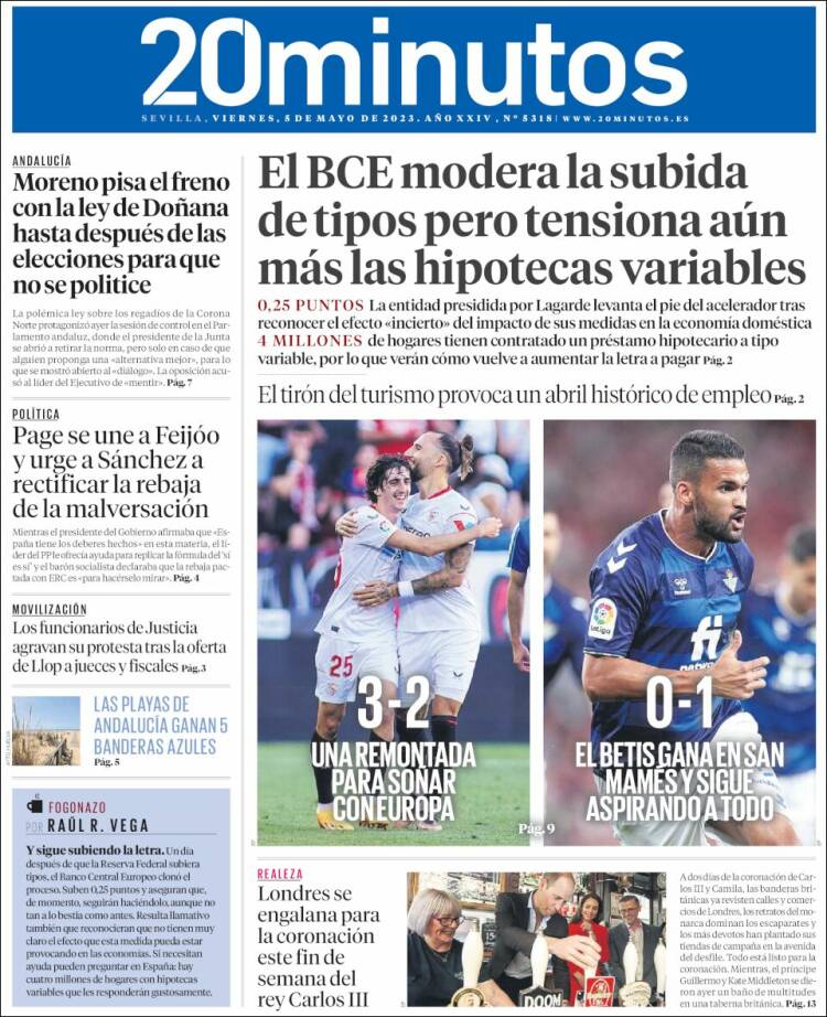 Portada de 20 Minutos - Sevilla (España)