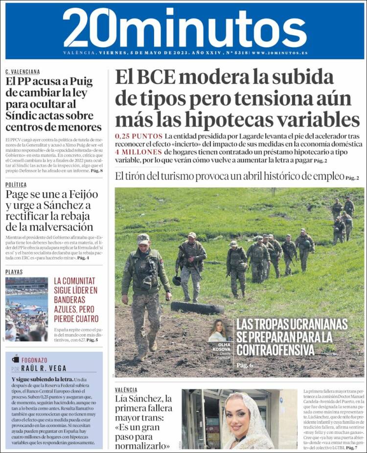 Portada de 20 Minutos - Valencia (España)