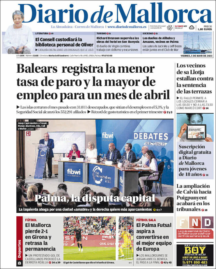 Portada de Diario de Mallorca (España)