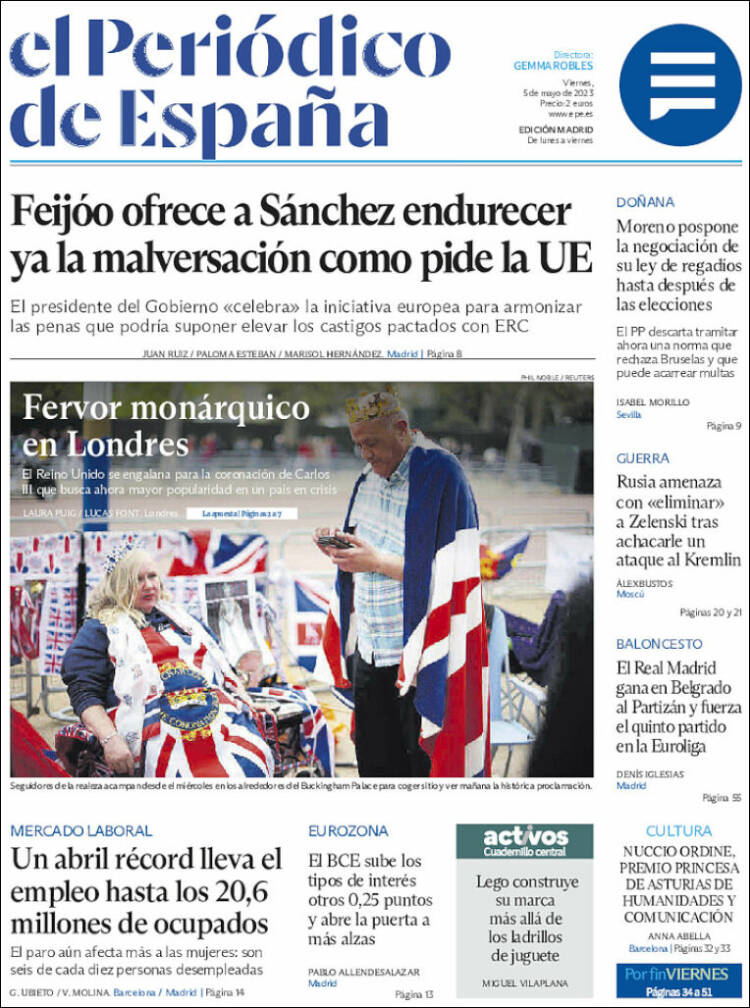 Portada de El Periódico de España (España)