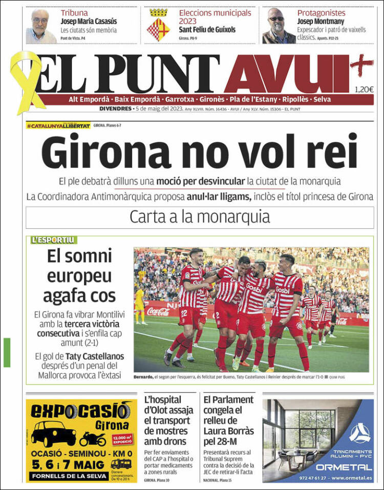 Portada de El Punt Avui - Girona (España)