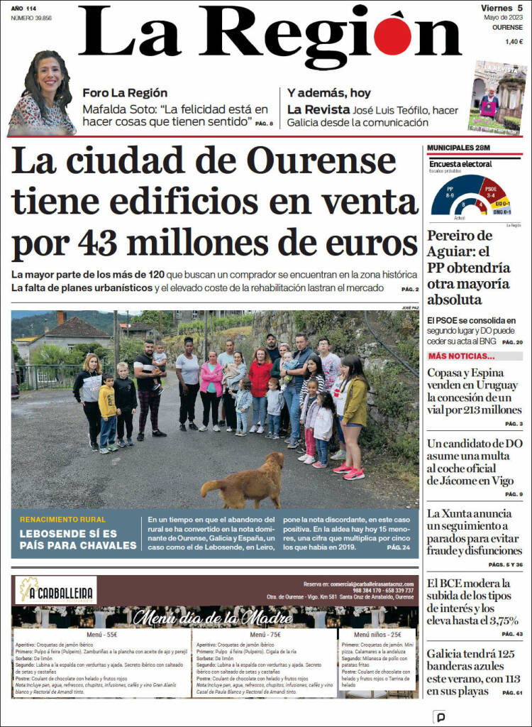 Portada de La Región de Ourense (España)