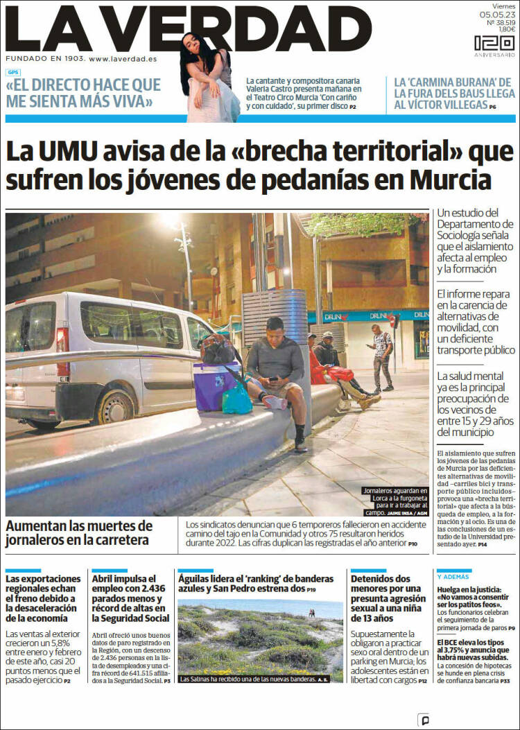Portada de La Verdad de Murcia (España)