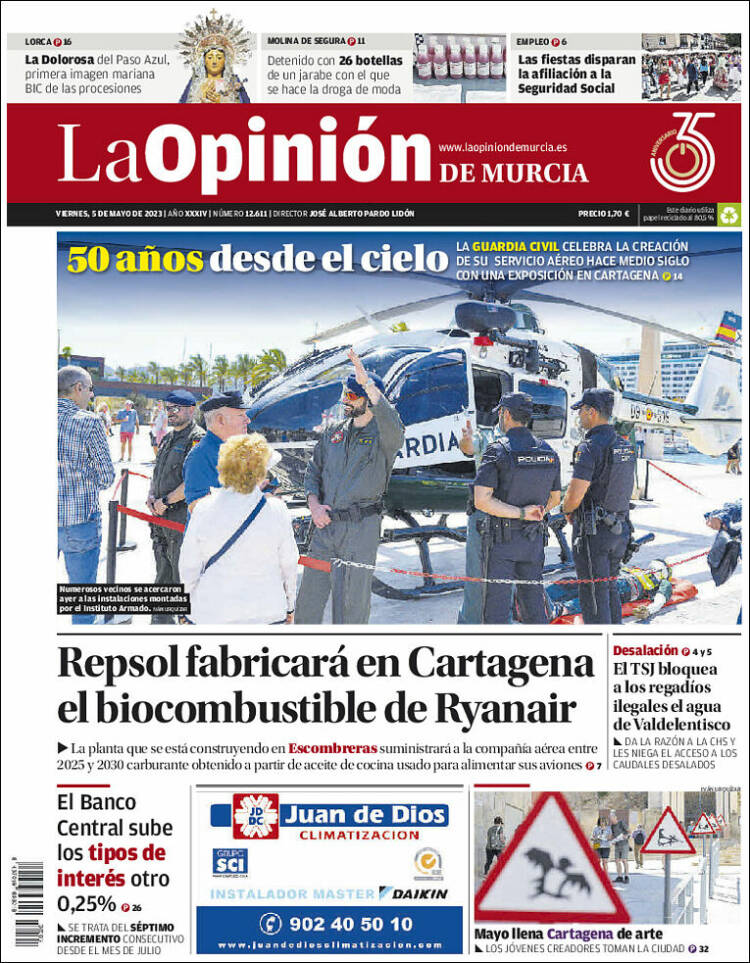 Portada de La Opinión de Murcia (España)