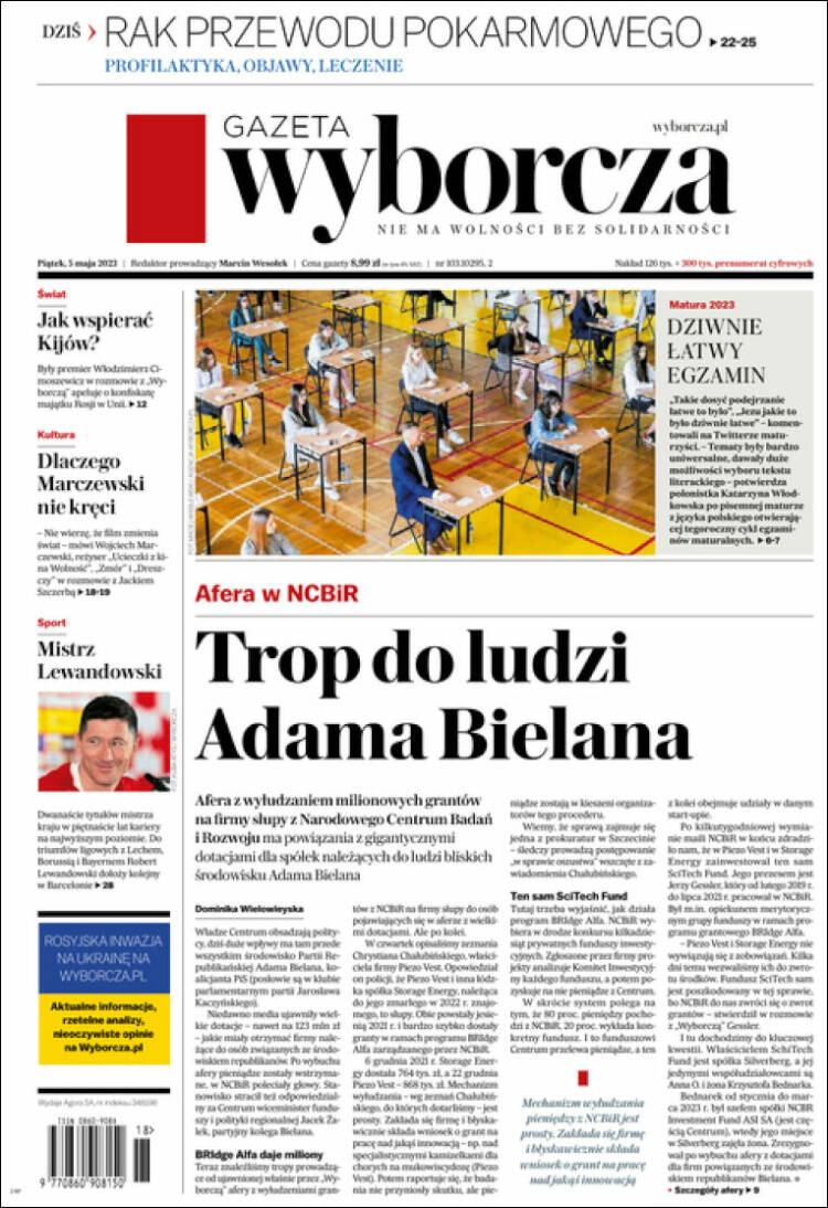Portada de Gazeta Wyborcza (Polonia)