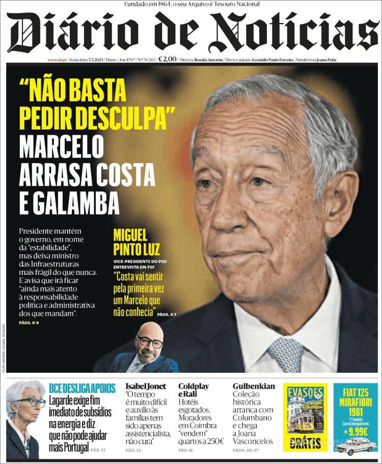 Portada de Diário de Noticias (Portugal)