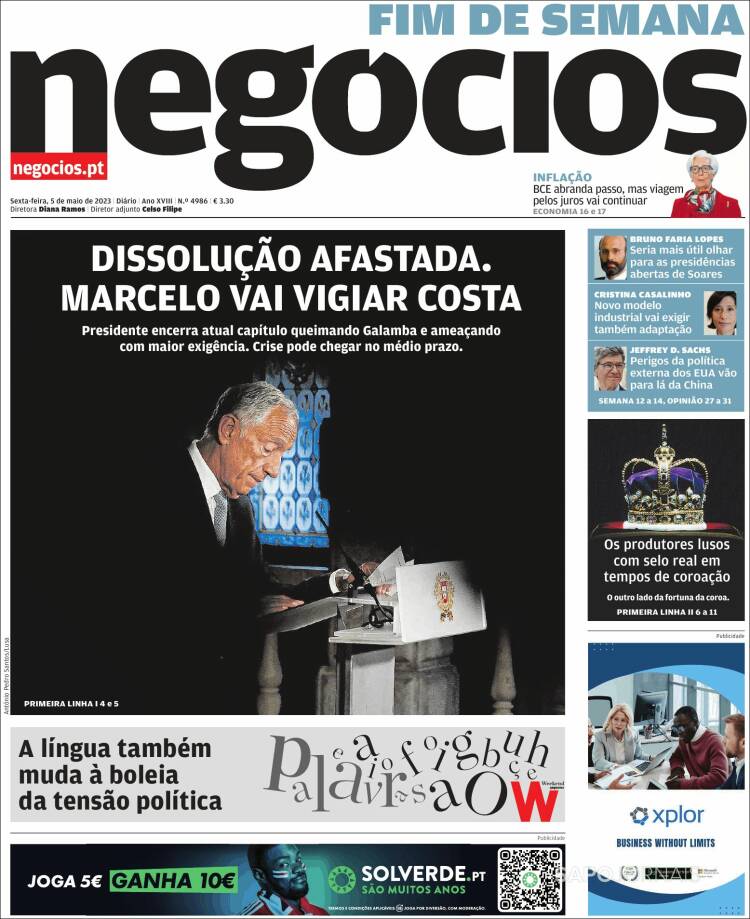 Portada de Jornal de Negócios (Portugal)