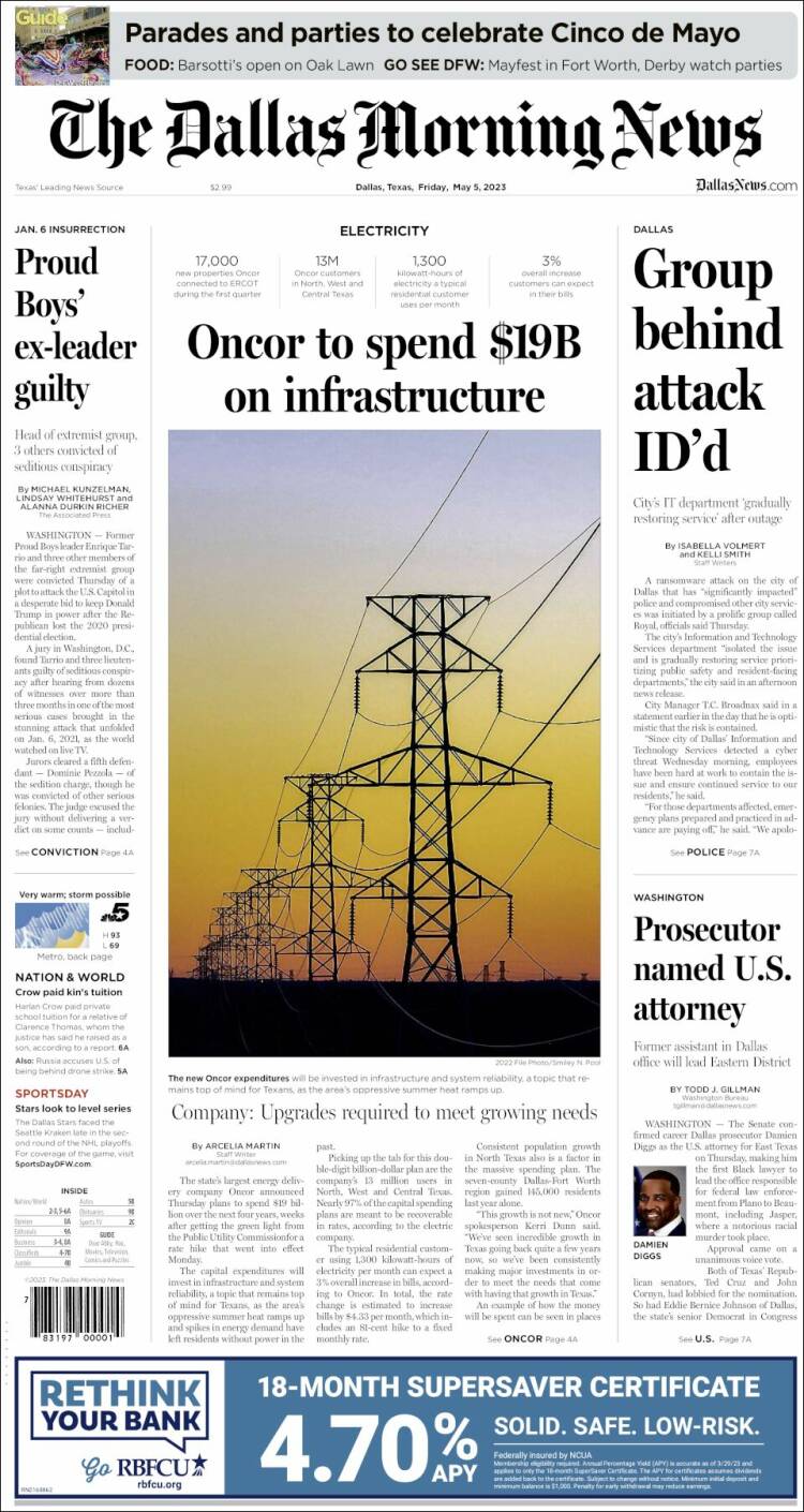 Portada de Dallas Morning News (USA)