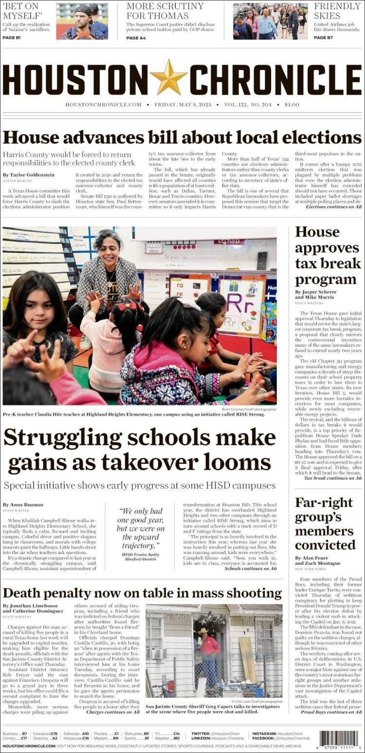 Portada de Houston Chronicle (USA)