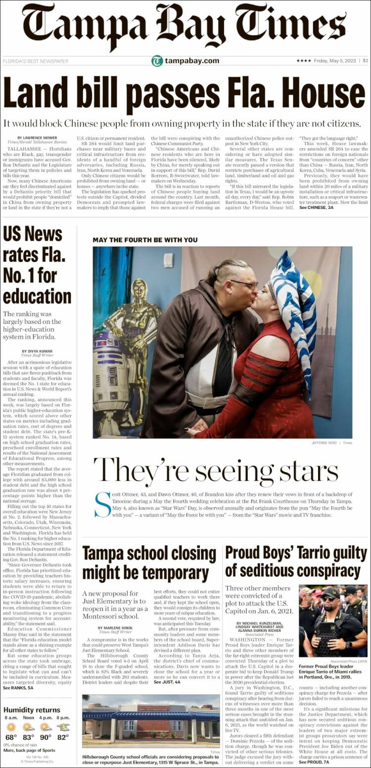 Portada de Tampa Bay Times (USA)