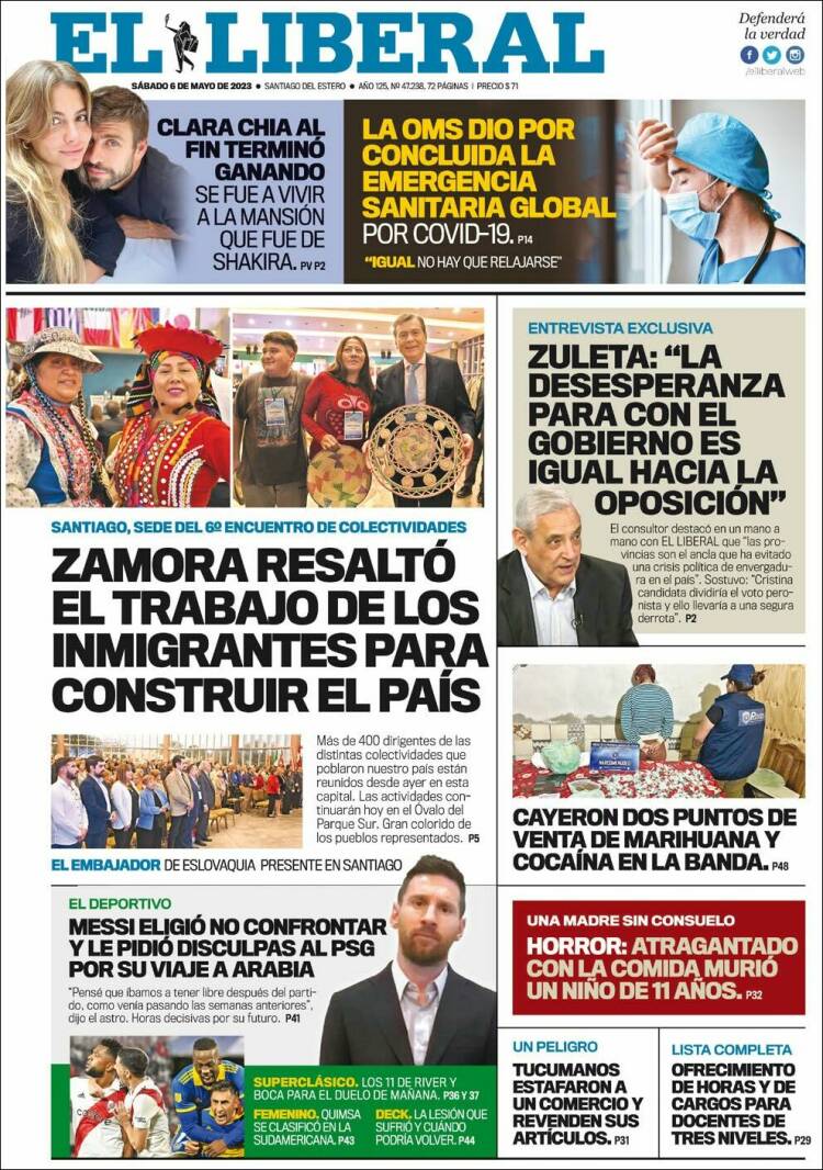 Portada de Diario El Liberal (Argentina)