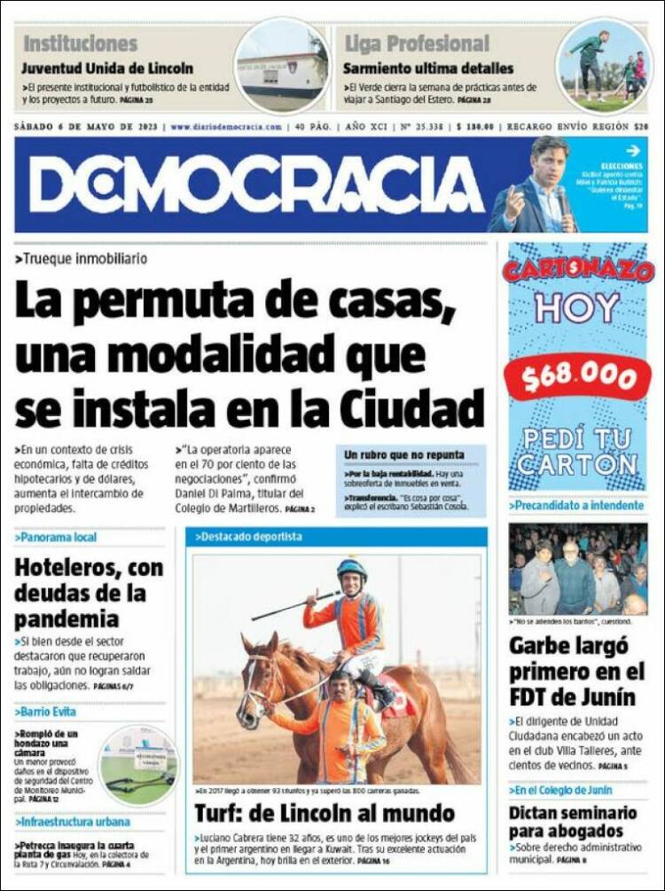 Portada de Diario Democracia (Argentina)