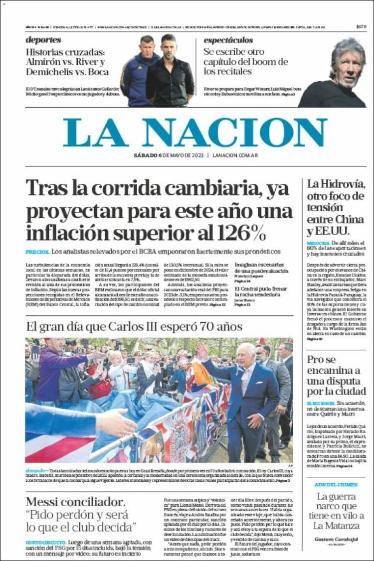 Portada de La Nación (Argentina)