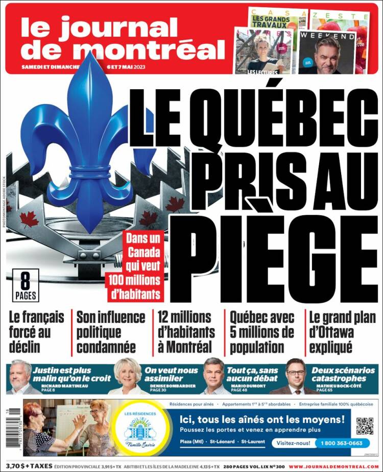 Portada de Le Journal de Montréal (Canadá)