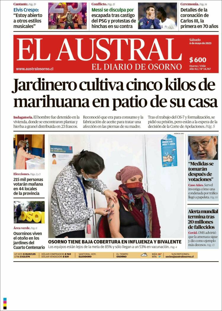 Portada de El Austral de Osorno (Chile)