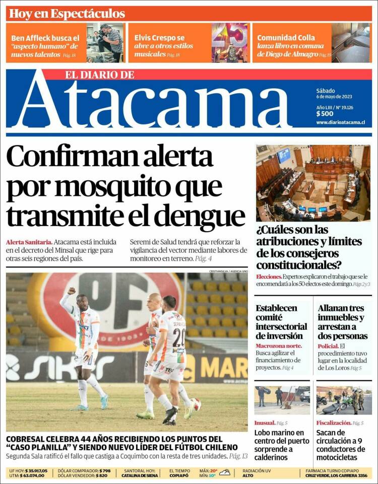 Portada de Diario de Atacama (Chile)