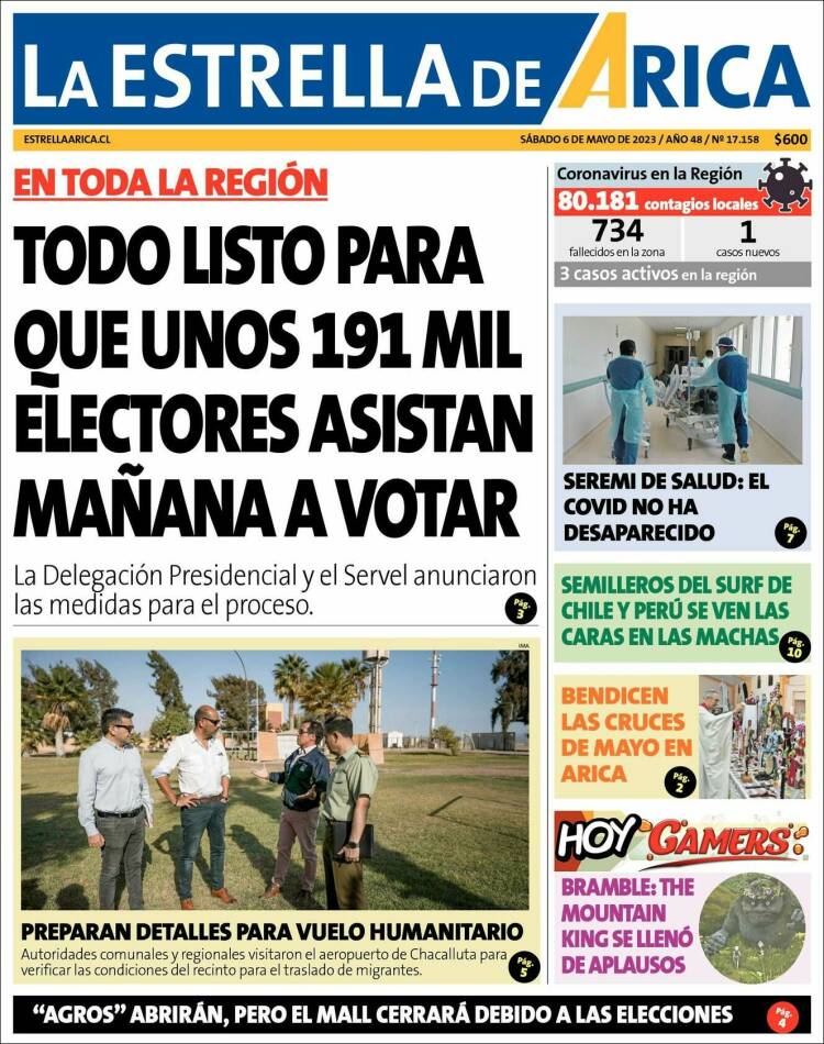 Portada de La Estrella de Arica (Chile)