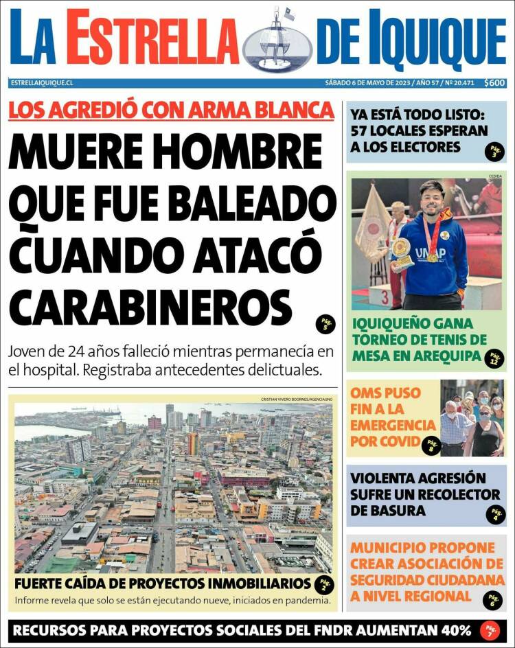 Portada de La Estrella de Iquique (Chile)