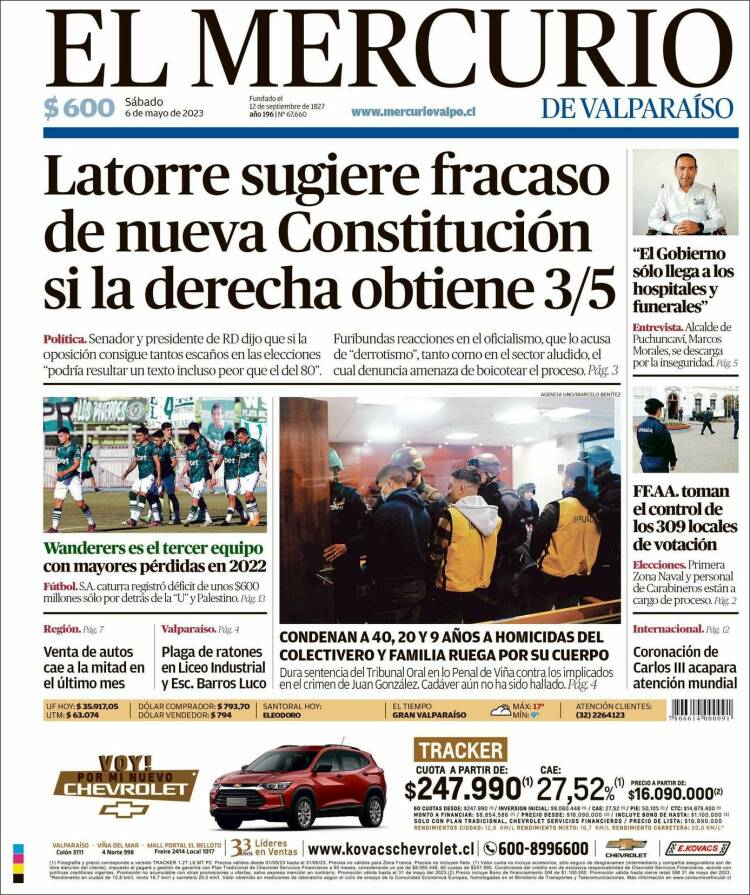 Portada de Mercurio de Valparaiso (Chile)