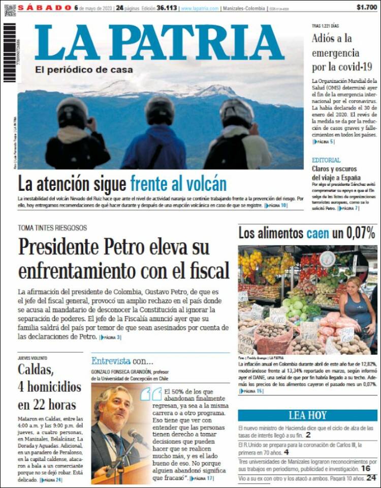 Portada de La Patria (Colombia)