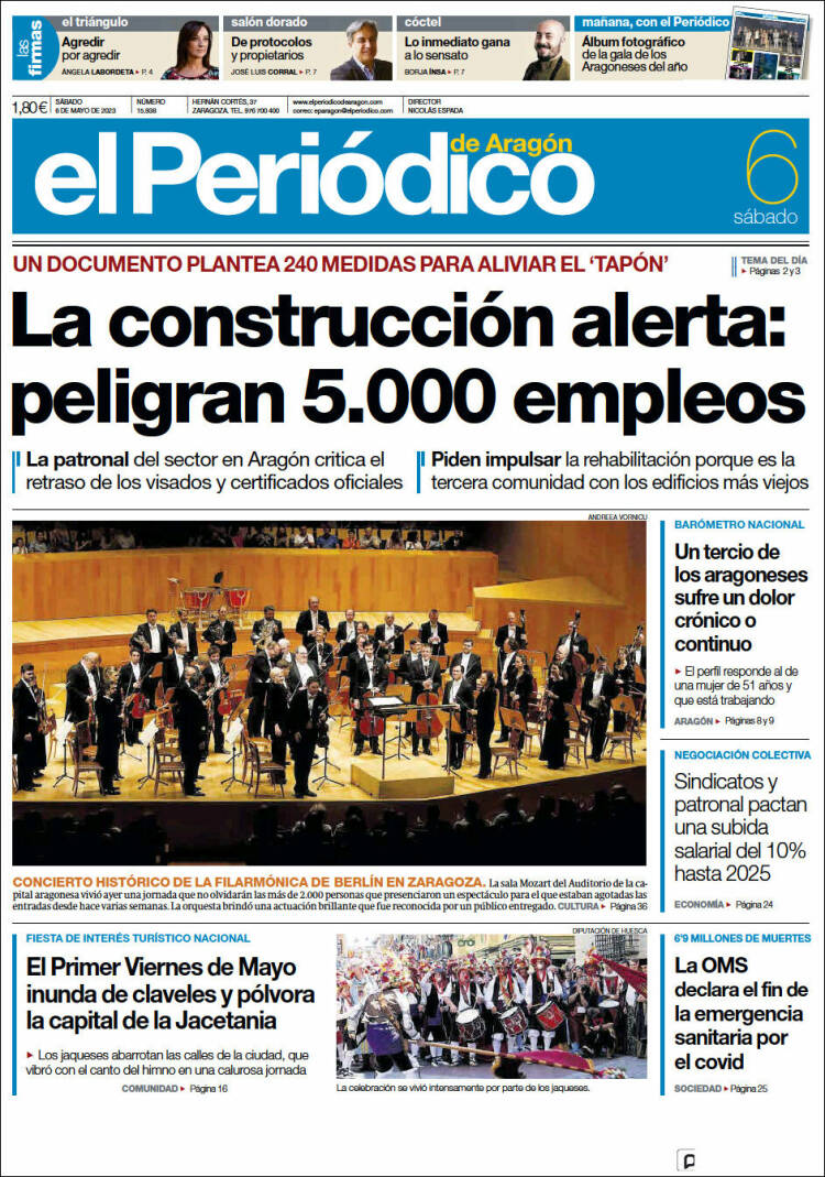 Portada de El Periódico de Aragón (España)