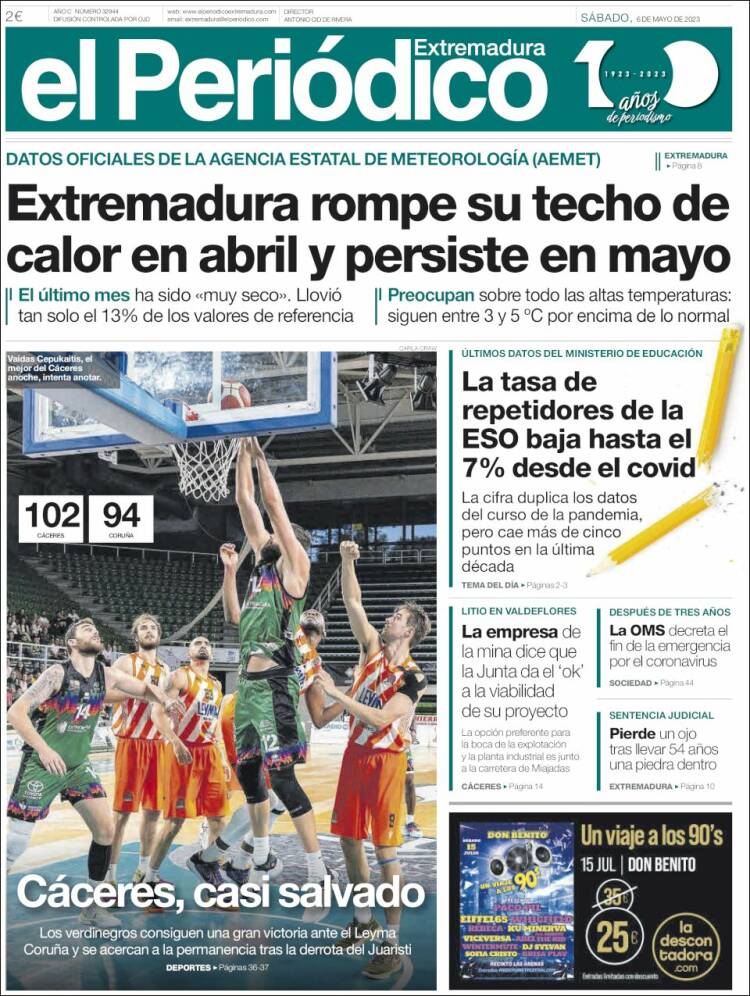 Portada de El Periódico de Extremadura (España)