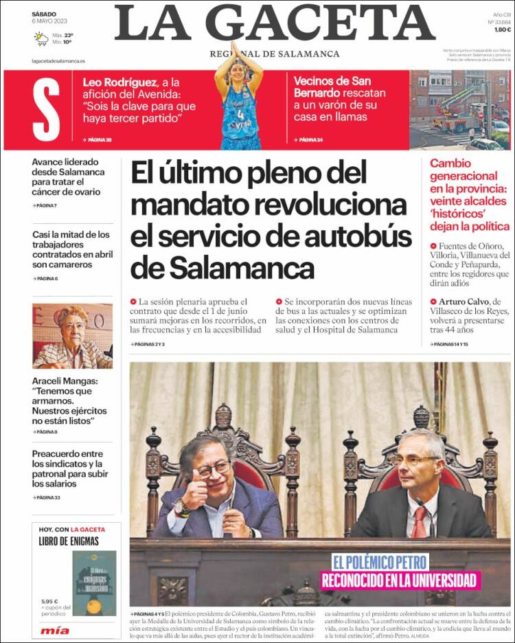 Portada de La Gaceta de Salamanca (España)