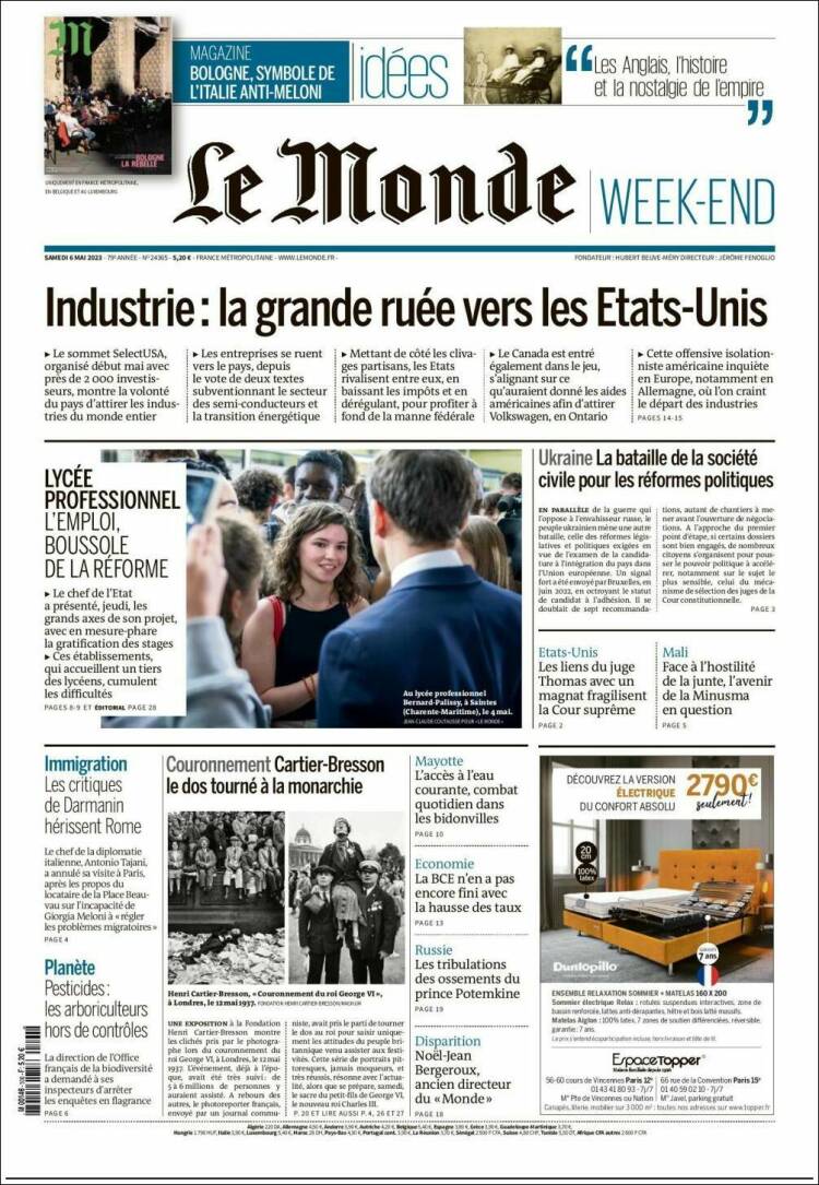 Portada de Le Monde (France)