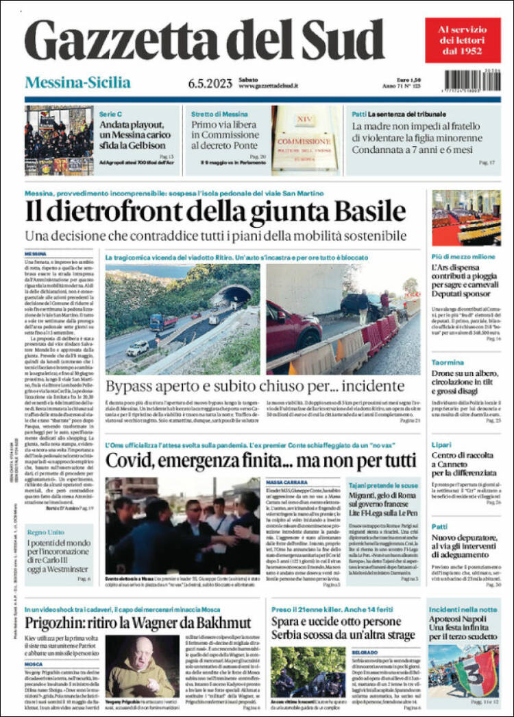 Portada de Gazzetta del Sud (Italia)