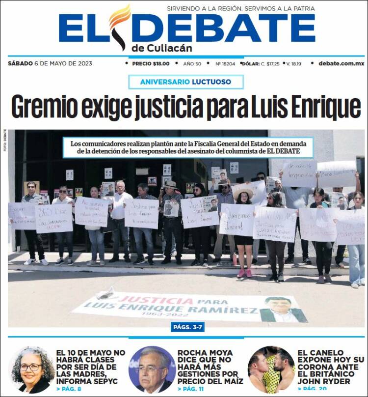 Portada de El Debate de Culiacán (México)