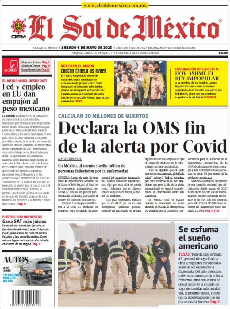 Portada de El Sol de México (México)
