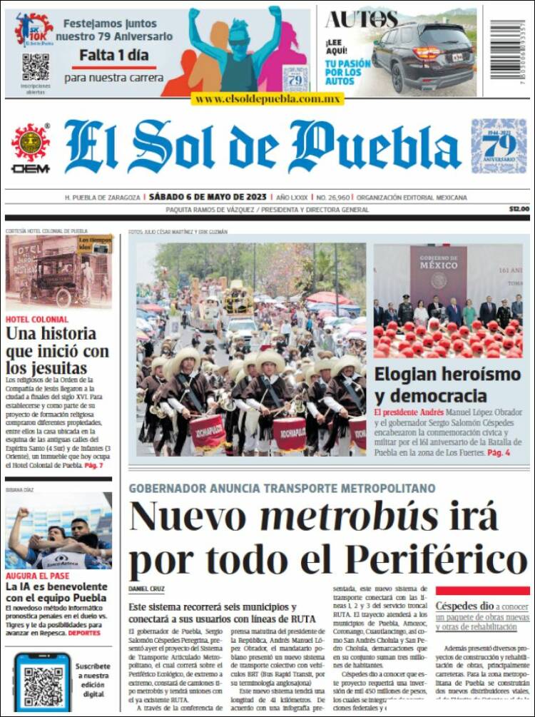 Portada de El Sol de Puebla (México)