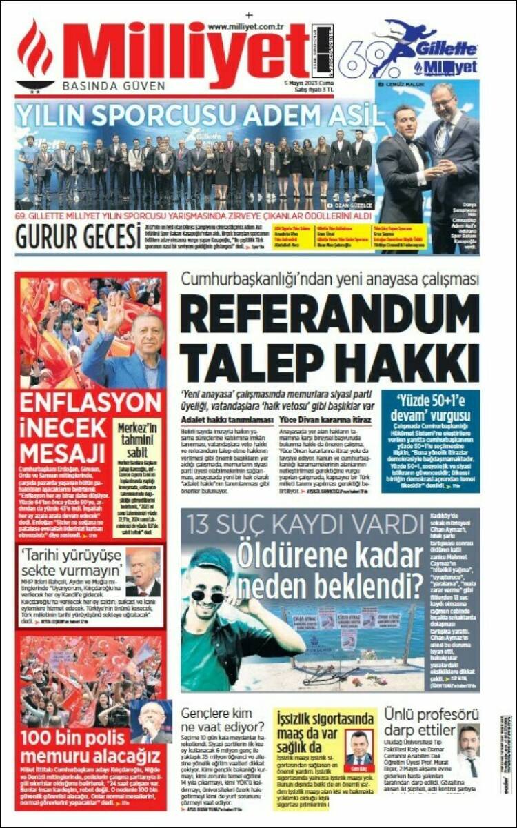 Portada de Milliyet (Turqu&iacute;a)