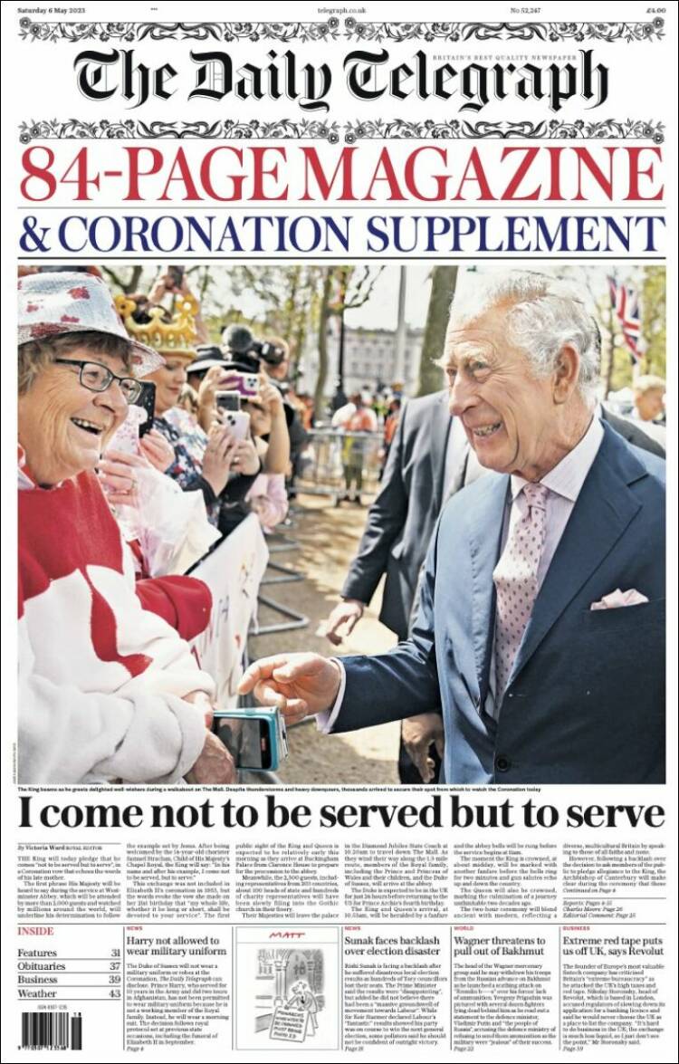 Portada de Daily Telegraph (Royaume-Uni)