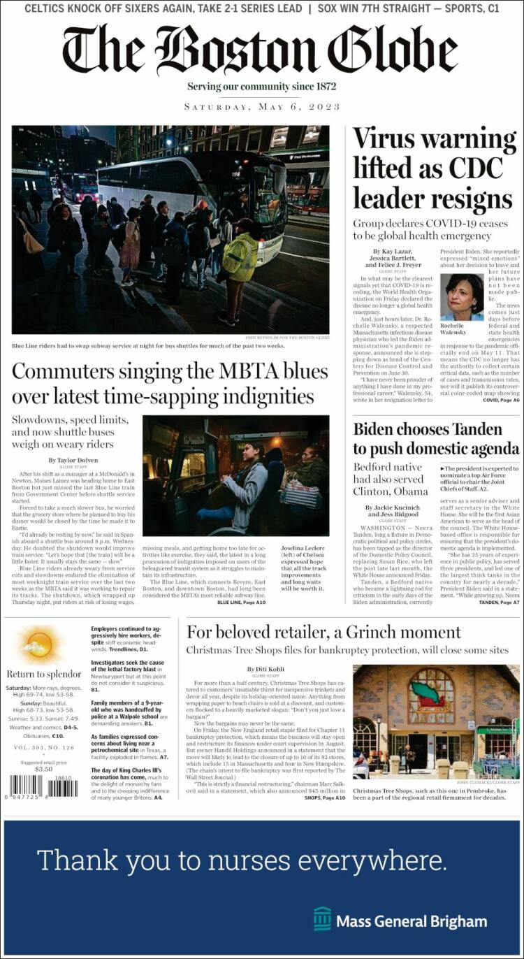 Portada de Boston Globe (USA)