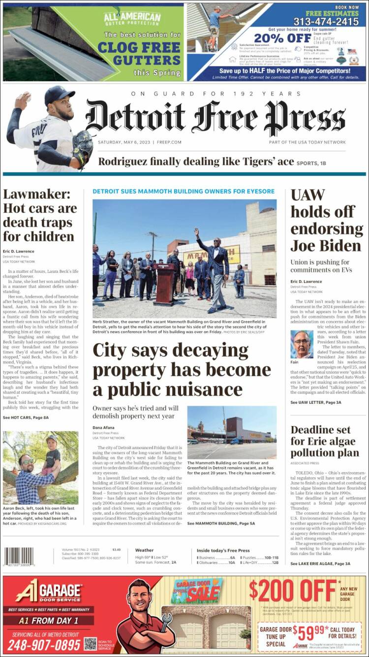 Portada de Detroit Free Press (USA)