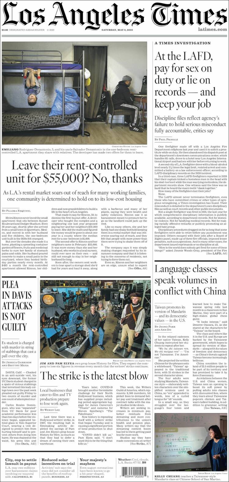 Portada de Los Angeles Times (USA)