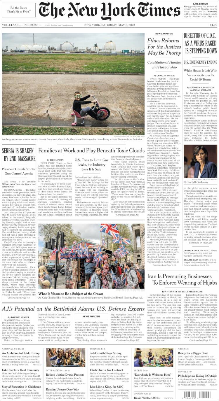 Portada de New York Times (USA)