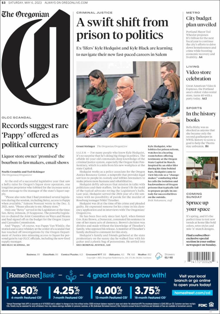 Portada de The Oregonian (USA)