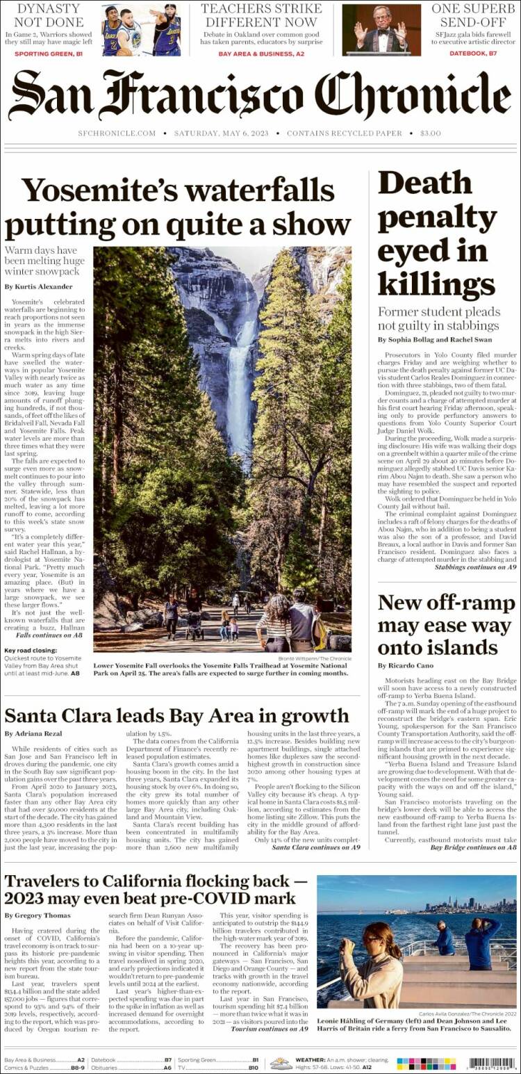 Portada de San Francisco Chronicle (USA)