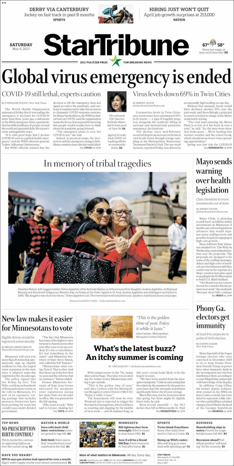 Portada de Star Tribune (USA)