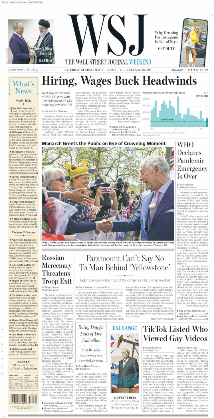 Portada de Wall Street Journal (USA)