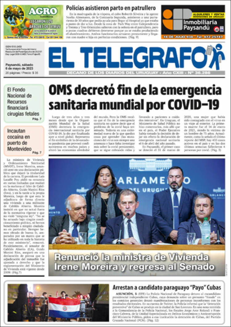 Portada de El Telégrafo (Uruguay)