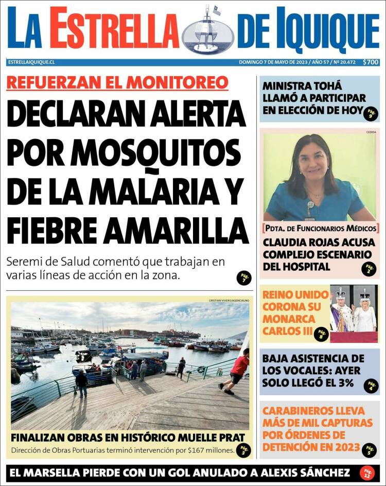 Portada de La Estrella de Iquique (Chile)