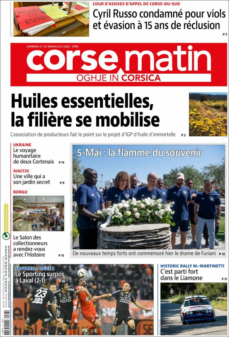 Portada de Corse-Matin (Francia)