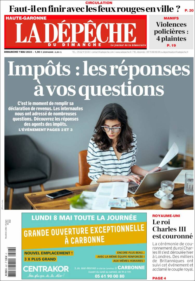 Portada de La Dépêche du Midi (Francia)