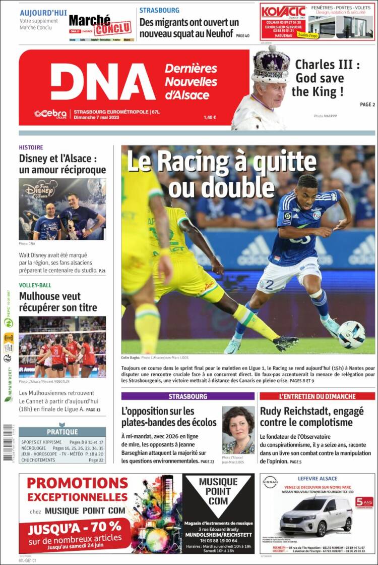 Portada de Les Dernières Nouvelles d'Alsace (Francia)